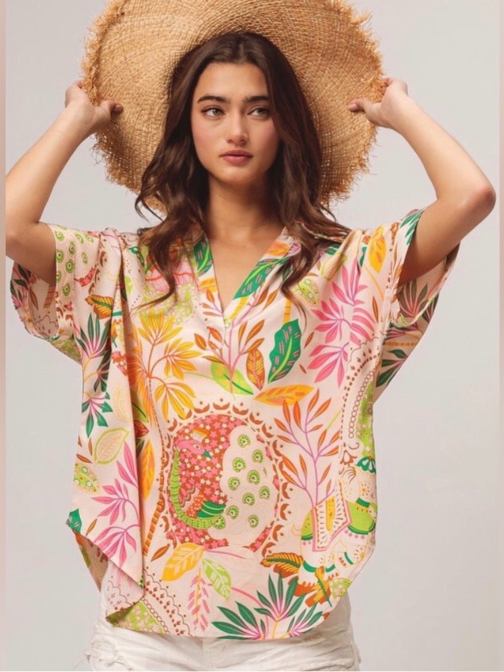 Bibi Jungle Tropical Collared Shirt- Oversized